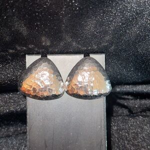 Hammered Silver Tone Earrings, Puffed Triangle Shape